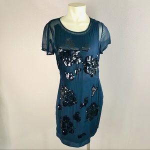 DKNY Navy Silk Sequin Dress Size 10